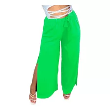 Calça Pantalona Feminina Viscose Flare Com Bolso De Amarrar