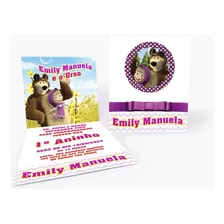 Convite Infantil Aniversário Masha E O Urso Roxo Lilás 20uni