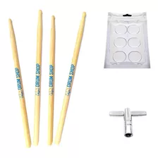 Kit Baterista Com 4 Baquetas + Gel Abafador E Chave Afinação