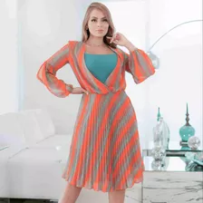 Vestido Plissado Crepe - Moda Evangélica Kauly (3341 T)