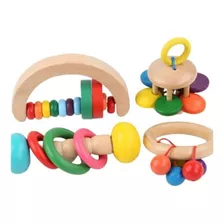 Sonajeros Estimulación Para Niños Montessori Color X4 Madera