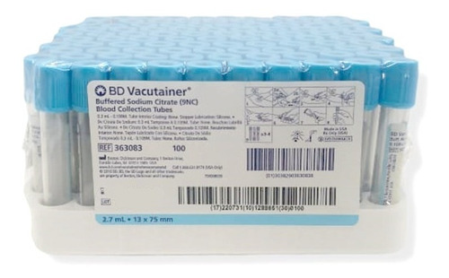 Tubo Vacutainer Bd De 2.7 Ml Azul Caja Con 100 Piezas