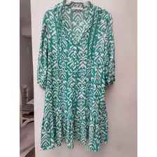 Hermoso Vestido En Verde Manzana Estampado, Marca Basement 