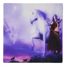 Mouse Pad Dibujo Mujer Guerrera Unicornio 8 X 8 Pulgadas