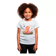 Camiseta Infantil Menina Bc1 Rapunzel No Jardim Borboleta