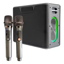 Caixa De Som Grave Qualidade Premium + 2 Microfones Sem Fio