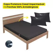 Capa De Colchão Casal Kit Protetores Impermeável Macia E Silenciosa Preto