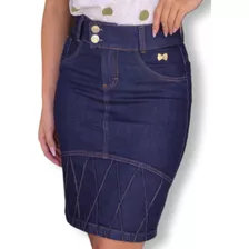 Saia Social Jeans Midi Secretaria Moda Crista Evangélica 