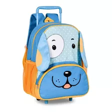 Mochila Carrinho Escolar Infantil Pets Cachorrinho Cor Azul