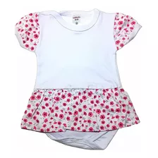 Body De Bebe Com Saia Florido Branco E Rosa