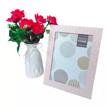 Conjunto Decoração Porta Retrato, Vaso E Arranjo De Flores