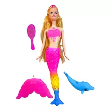 Boneca Tipo Barbie Sereia Musical + Luz + Acessórios Meninas