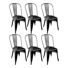Kit 6 Cadeiras Design Tolix Metal Preta Pelegrin Pel-1518 Cor Do Assento Preto