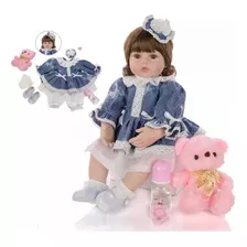 Bebê Reborn Silicone Acessórios Unicórnio Cacheada Vestido