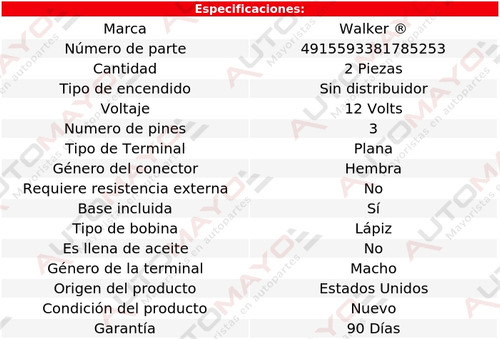 Combo 2 Bobinas Walker Rx-8 Para Mazda R2 1.3l 2004 - 2011 Foto 2