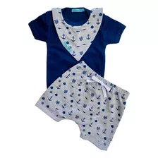 Conjunto Para Bebe Menino Com Babador E Bermuda