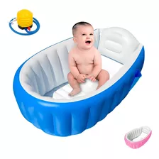 Bañera Inflable Para Bebés Portátil Tina Plegable Con Bomba Color Azul