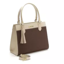 Bolsa Transversal Santorini Handbags Bolsa Feminina Bicolor Design Liso Creme E Marrom Com Alça De Ombro Creme Alças De Cor Creme