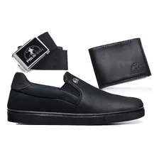 Tênis Masculino Polo Fran Sapatênis Slip On+ Carteira +cinto