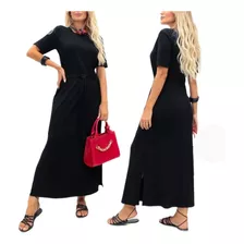 Vestido Midi Moda Evangélica Com Manga Curta Fenda Lateral