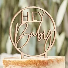 Ginger Ray Botanical Shower Wooden Hey Baby Cake Topper, Woo