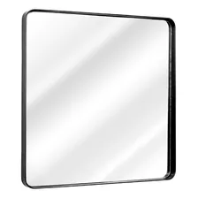 Espelho Com Moldura Em Metal Quadrado Banheiro Quarto 60 Cm Moldura Preto