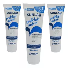 Kit 3 Un Protetor Solar Uva Uvb Facial Braço Mão Fps 60 120g