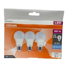 Kit 3 Lâmpadas Led Bulbo 8w = 60w 806lm E27 Bivolt Osram Cor Da Luz Branco-frio 110v/220v