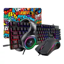 Combo Teclado Semi-mecânico Mouse Gamer Rgb Mousepad Headset