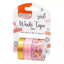 Fita Adesiva Washi Tape Shine Rosa Brw C/3 Unidades 3m