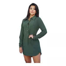 Vestido Camisa Feminina Longa Chemise Viscose Tendência