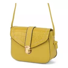 Bolsa Transversal Feminina Gash Bg72501 Croco Acambamento Dos Ferragens Dourado Cor Amarelo