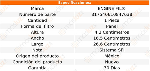 1- Filtro De Aire Ford Probe 2.5l V6 1993/1997 Engine Fil Foto 2