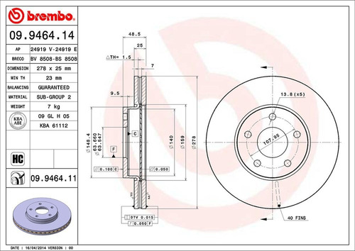 Disco De Freno/ Volvo C30 T5 2007 A 2013 Delantero Ventilado Foto 2