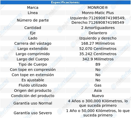 Par Amortiguadores Delanteros Monro-matic Plus Golf 93-94 Foto 3