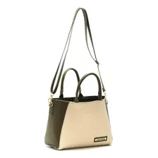 Bolsa Feminina Bicolor Com Bolso Externo + Alça Transversal