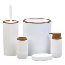 Conjunto Banheiro 5pçs Redondo Branco Amadeirado Lavabo Mood