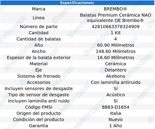 Balatas Delanteras / Honda Hr-v Epic 2016 A 2018 Cermica Foto 3