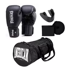 Kit Boxe Muay Thai Fheras Luva Bolsa Bandagem Bucal