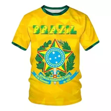 Camiseta 3d Da Bandeira Do Brasil Esportiva Manga Curta