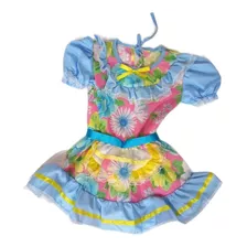 Vestido Junino Caipirinha Infantil Cica Azul Fantasia 