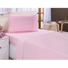 Jogo De Lençol Cama Box Solteiro Chefron Rosa 3pçs 200 Fios