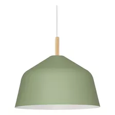 Lampara Colgante Campana 40cm Verde Diseño Con Madera C377 