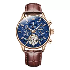 Reloj Mecánico Olevs 6658 Con Correa De Cuero Para Hombre