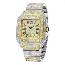 Elegante Reloj De Cuarzo Cuadrado Con Diamantes Para Hombre