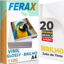 20 Adesivos Vinil Branco Brilho P/ Impressora Jato Tinta A4