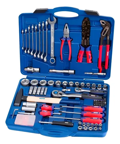 Set Herramientas Llaves Tubos Combinadas 100 Pzs Bremen Cod. 6629 Dgm Gris/rojo/azul