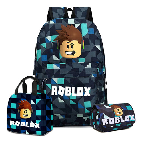 Mochila Roblox De 3 Piezas+bolsa De Lonchero+bolsa De Lápice Mochila Roblox De 3 Piezas+bolsa De Lonchero+bolsa De Lápice