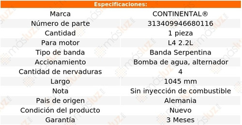 Banda 1045 Mm Acc Reliant L4 2.2l 85 Continental B/agua, Alt Foto 5