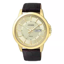 Reloj Citizen Bf201305p Para Hombre Fechador Acero Inox Malla Marrón Bisel Dorado Fondo Champaña